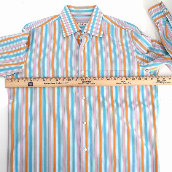 ISAIA Napoli Men's Shirt Multicolor Cotton Striped Long Sleeve Button Front L - Picture 10 of 16